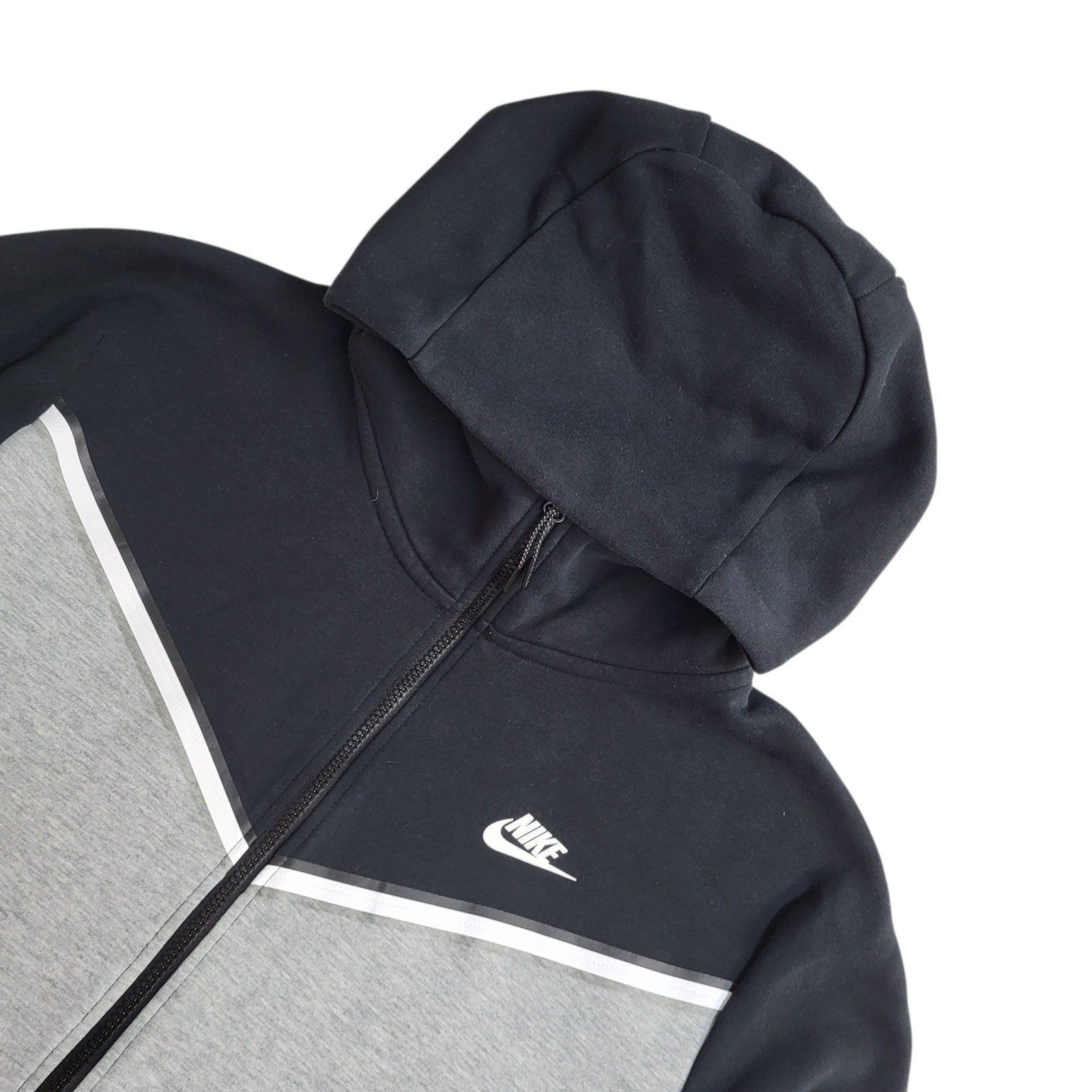 Nike Grey Black Y2K Full Zip Sports Hoodie UK Men's Size XL