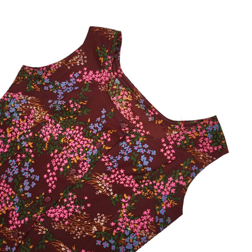 60s Vintage Burgundy, Pink & Lilac Floral Daywear Dress Women's Size 12/14