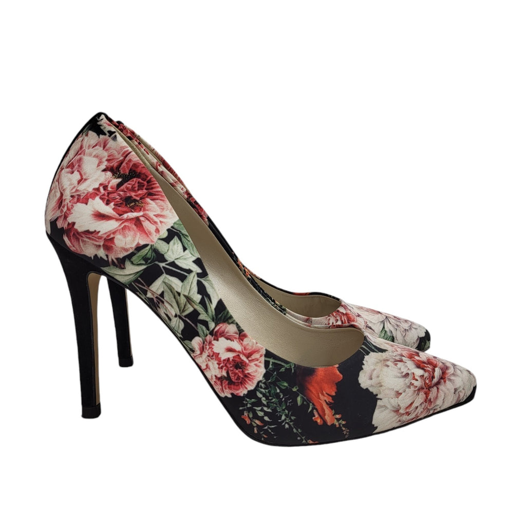 Karen Millen Black Pink Slip-On Floral Heel Shoes Uk Women's Size 5 (38)