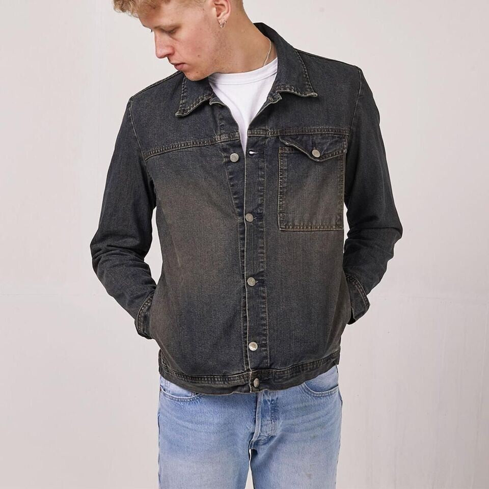 FCUK Vintage 90's Blue/Brown Button Up Collared Denim Jacket Men's UK Size M