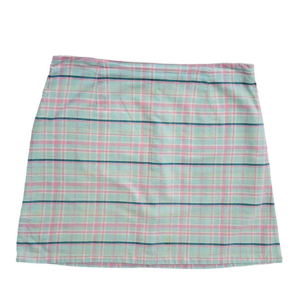 Joie De Vivre Vintage 90's Blue & Pink Checked A-Line Skirt Womens UK 14 W32