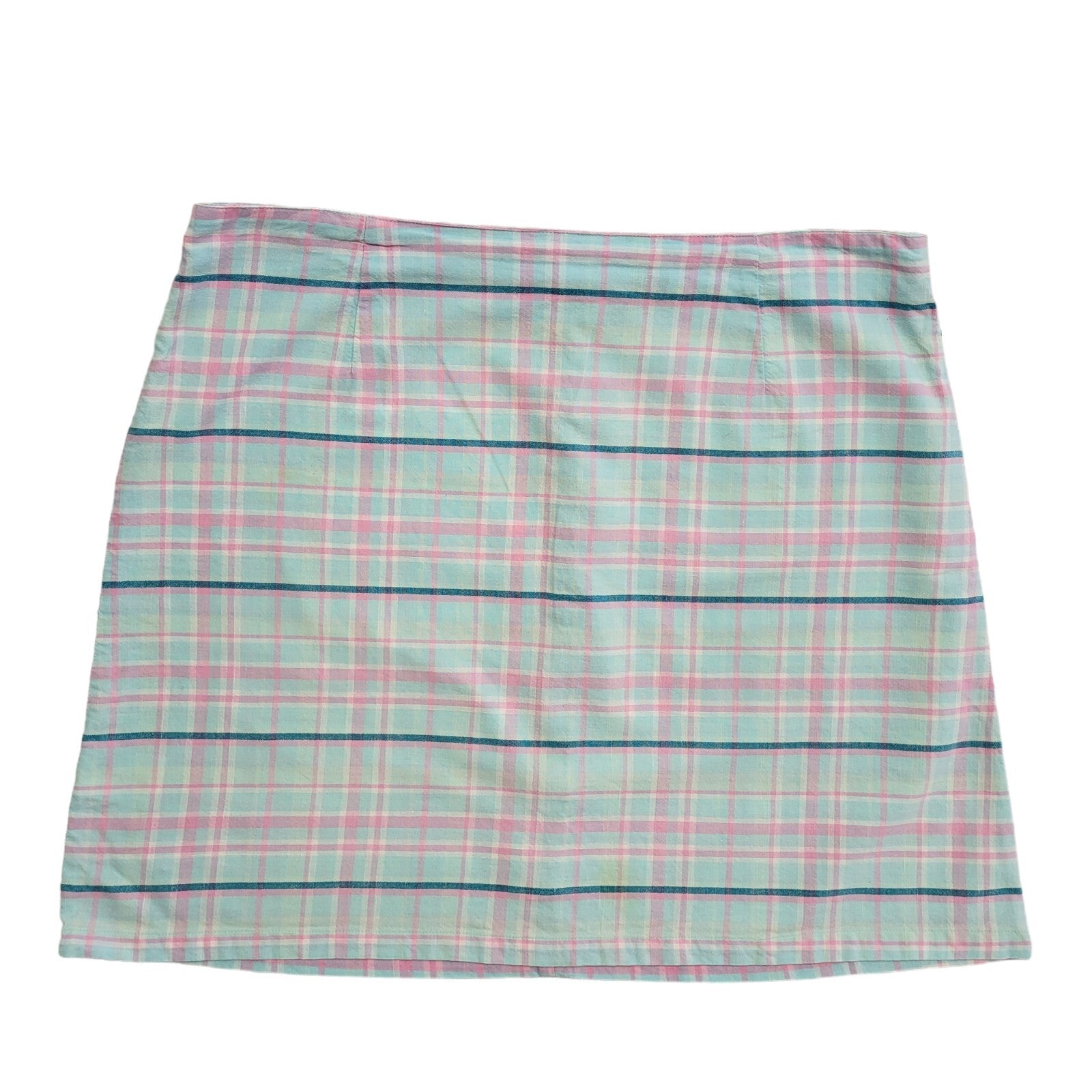 Joie De Vivre Vintage 90's Blue & Pink Checked A-Line Skirt Womens UK 14 W32