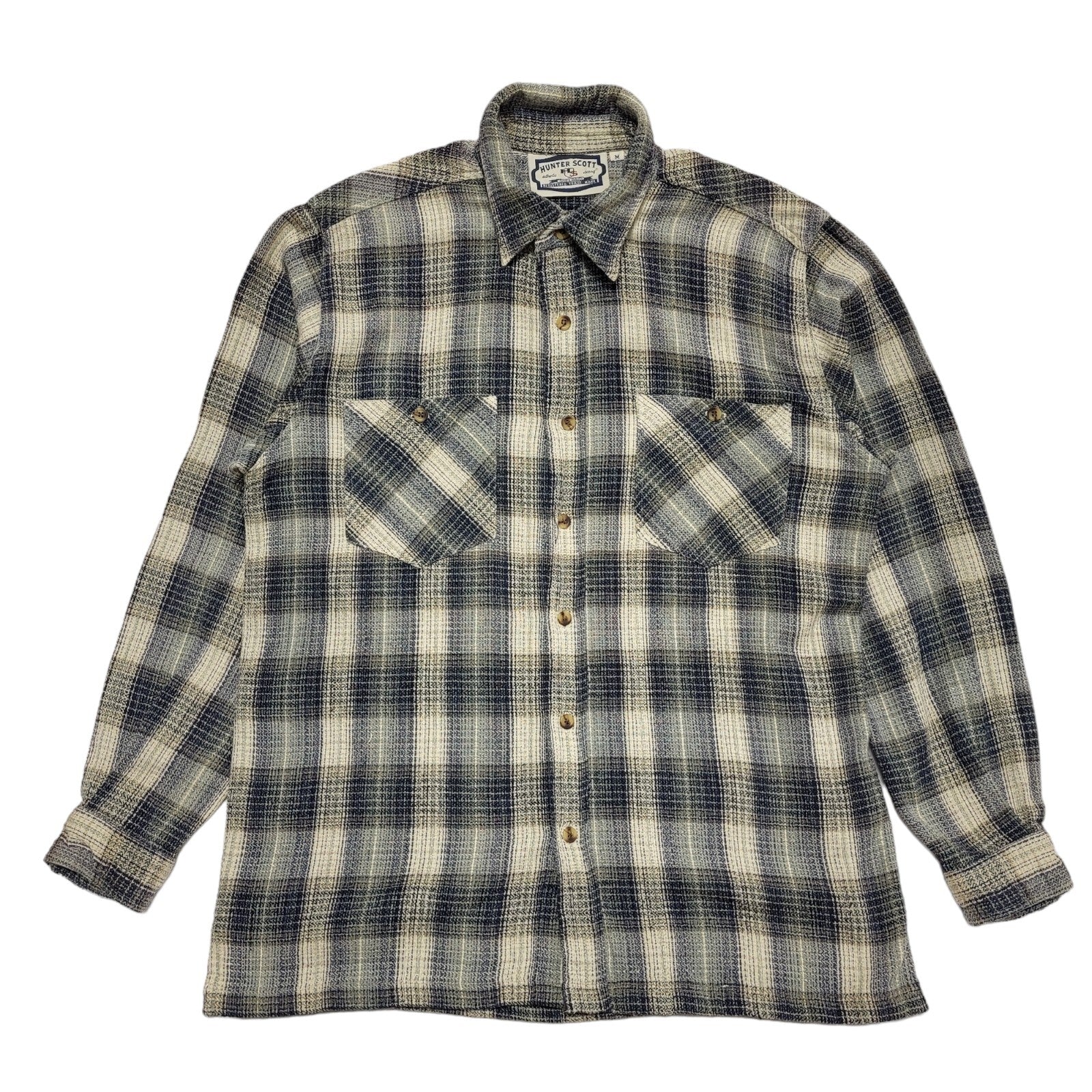 Hunter Scott 90s Vintage Blue & White Check Shirt Uk Men's Size Medium