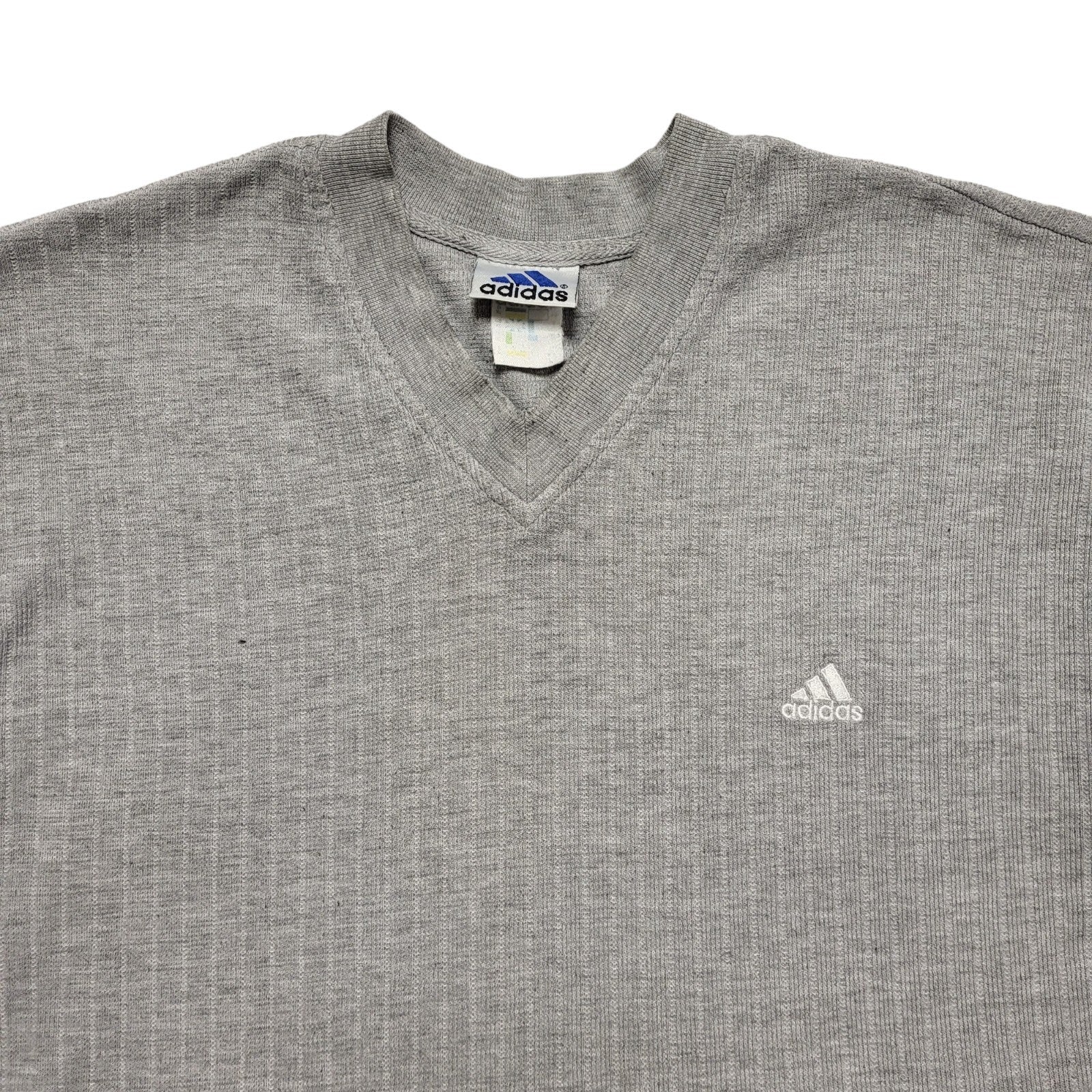 Adidas Grey Vintage 90's Vintage V-Neck Short Sleeve T-Shirt Mens Size XL
