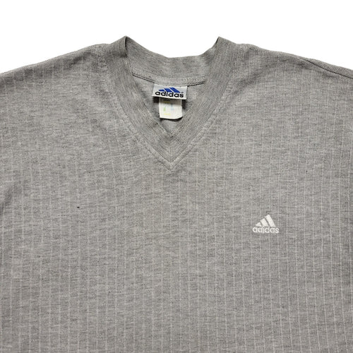 Adidas Grey Vintage 90's Vintage V-Neck Short Sleeve T-Shirt Mens Size XL