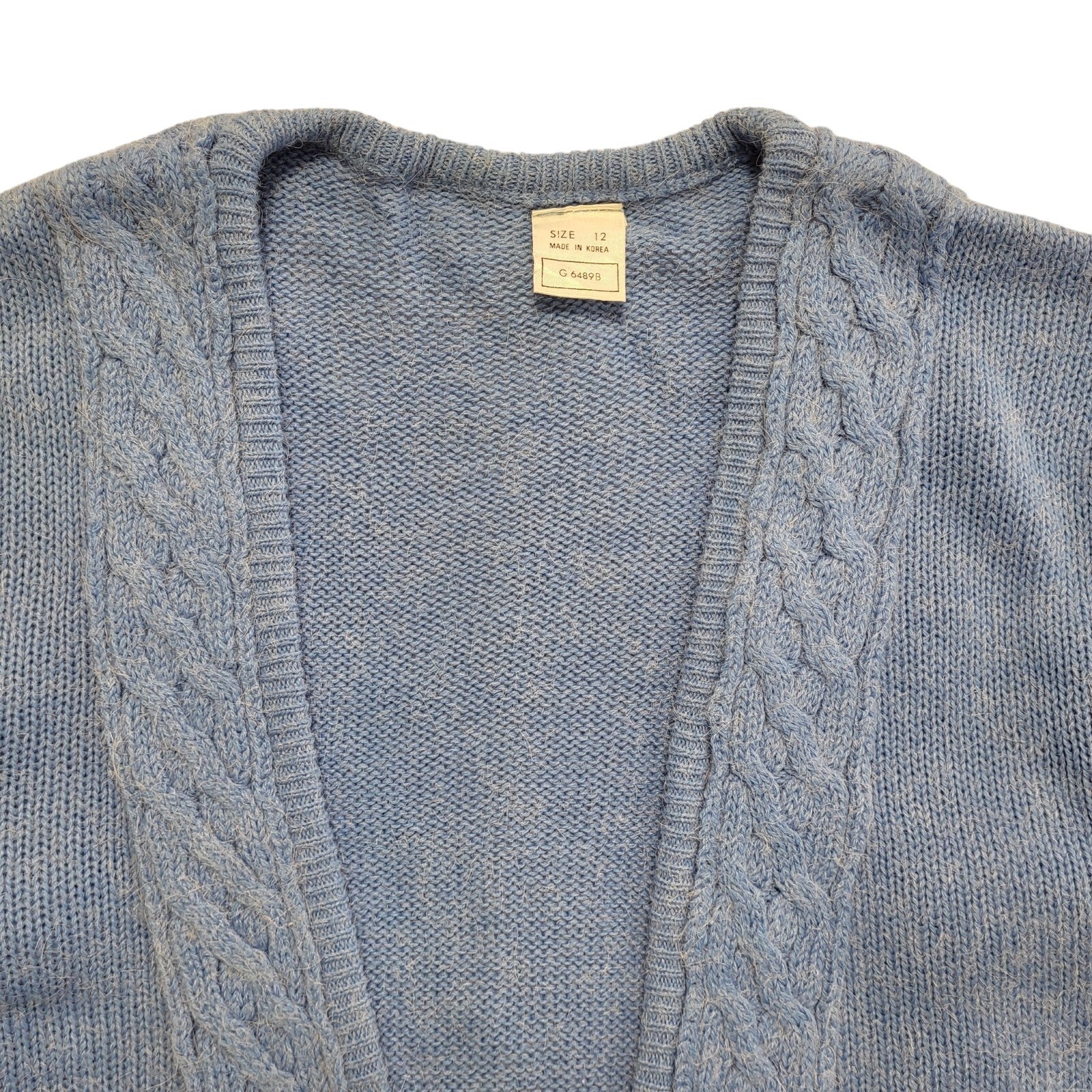 Vintage 80s Blue Knit Low V-Neck Cardigan UK Women's Size Large 12