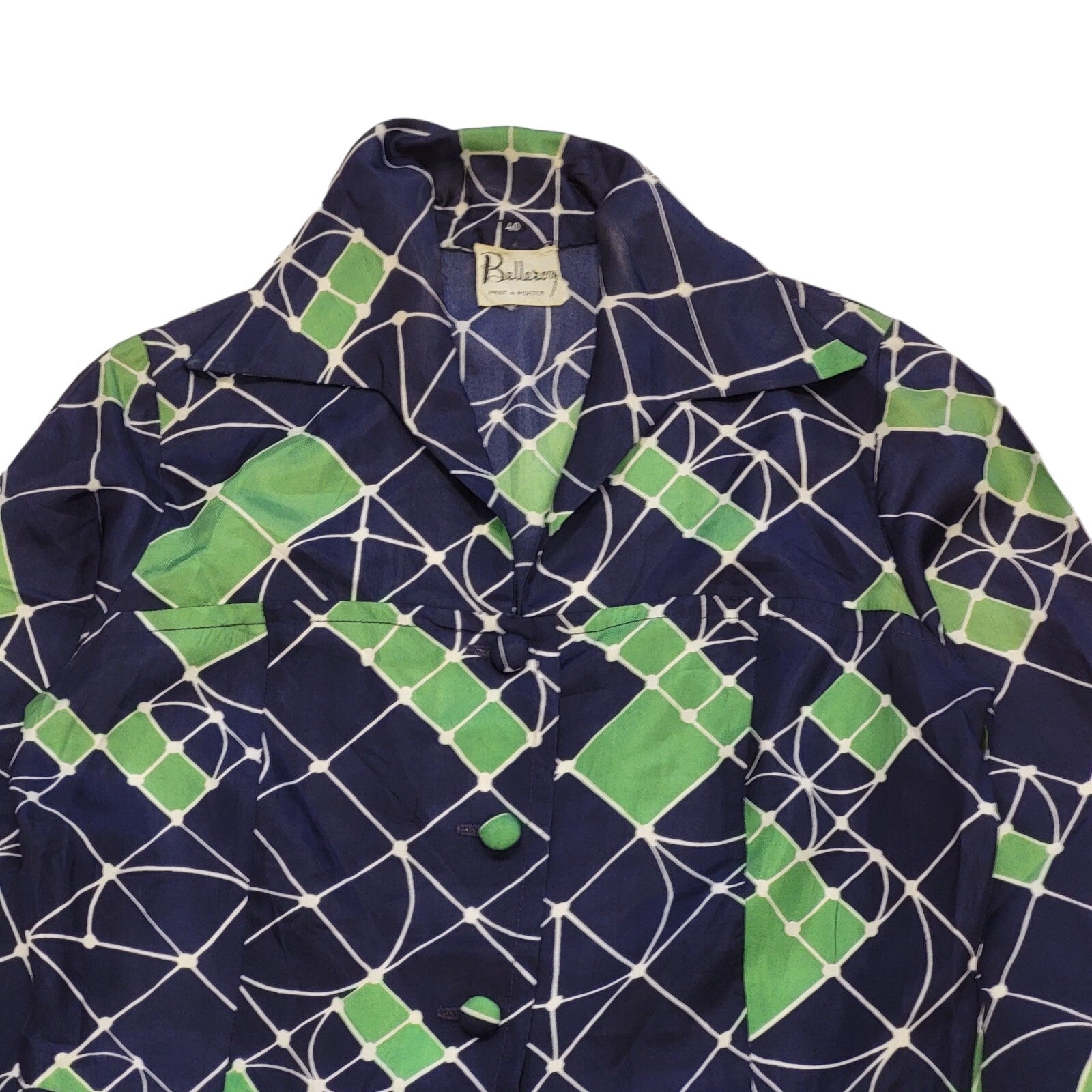 70s Vintage Belleroy Blue & Green Buttoned Daywear Dress Women's Size 12