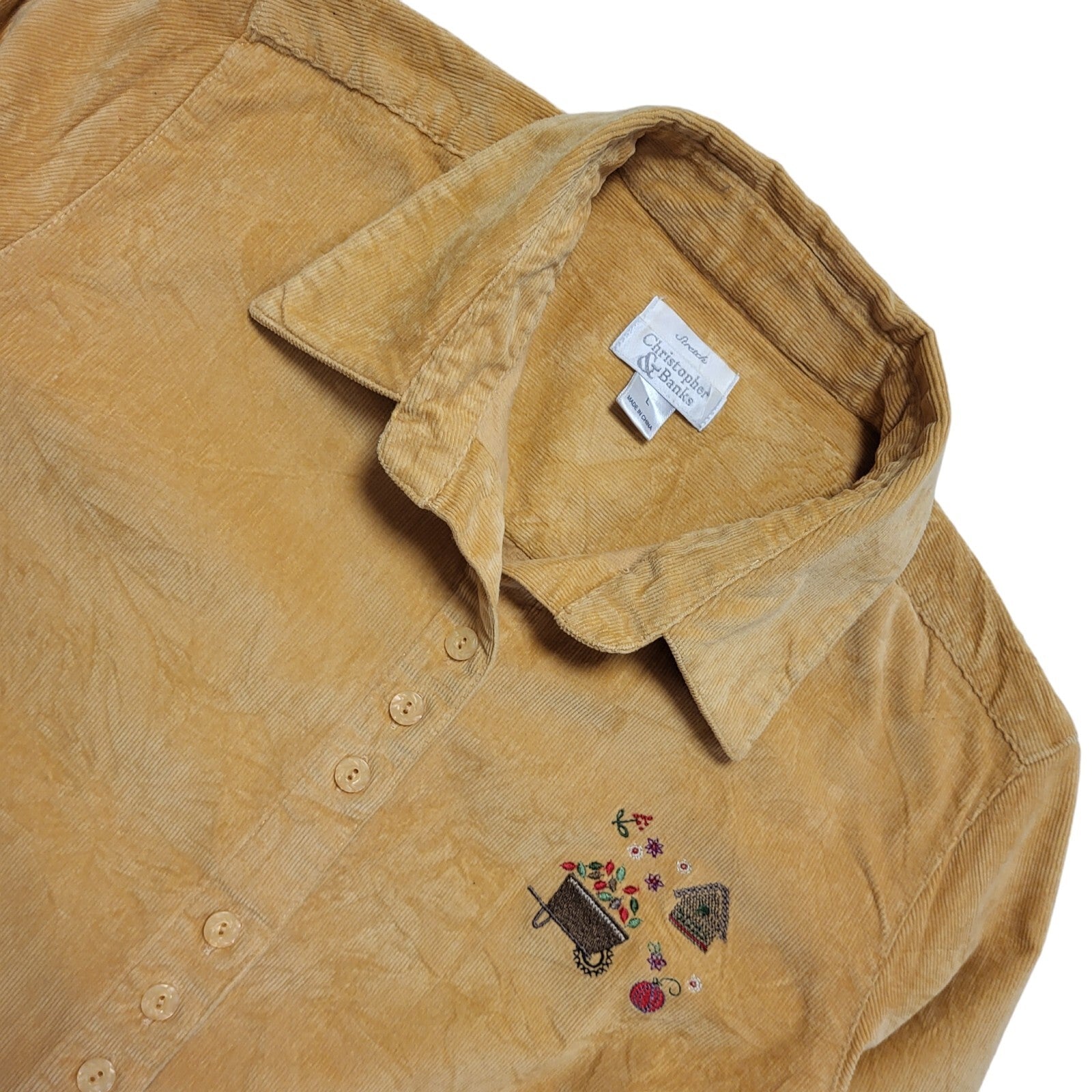 Christopher & Banks 90s Vintage Yellow Corduroy Long Sleeve Shirt Womens Size L