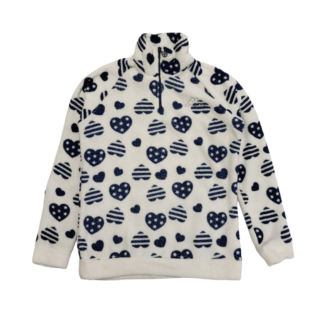 Kappa Vintage 90's Blue & White 1/4 Zip Fleece Sweatshirt/ Pajamas Womens UK S