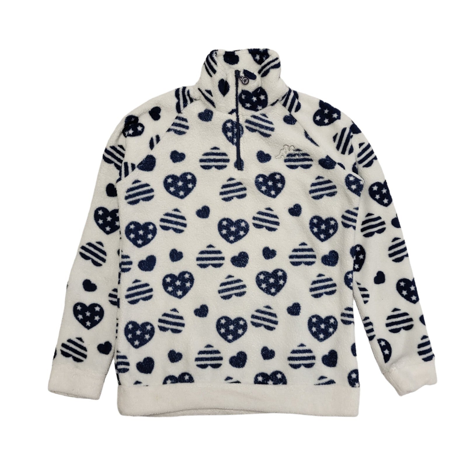 Kappa Vintage 90's Blue & White 1/4 Zip Fleece Sweatshirt/ Pajamas Womens UK S