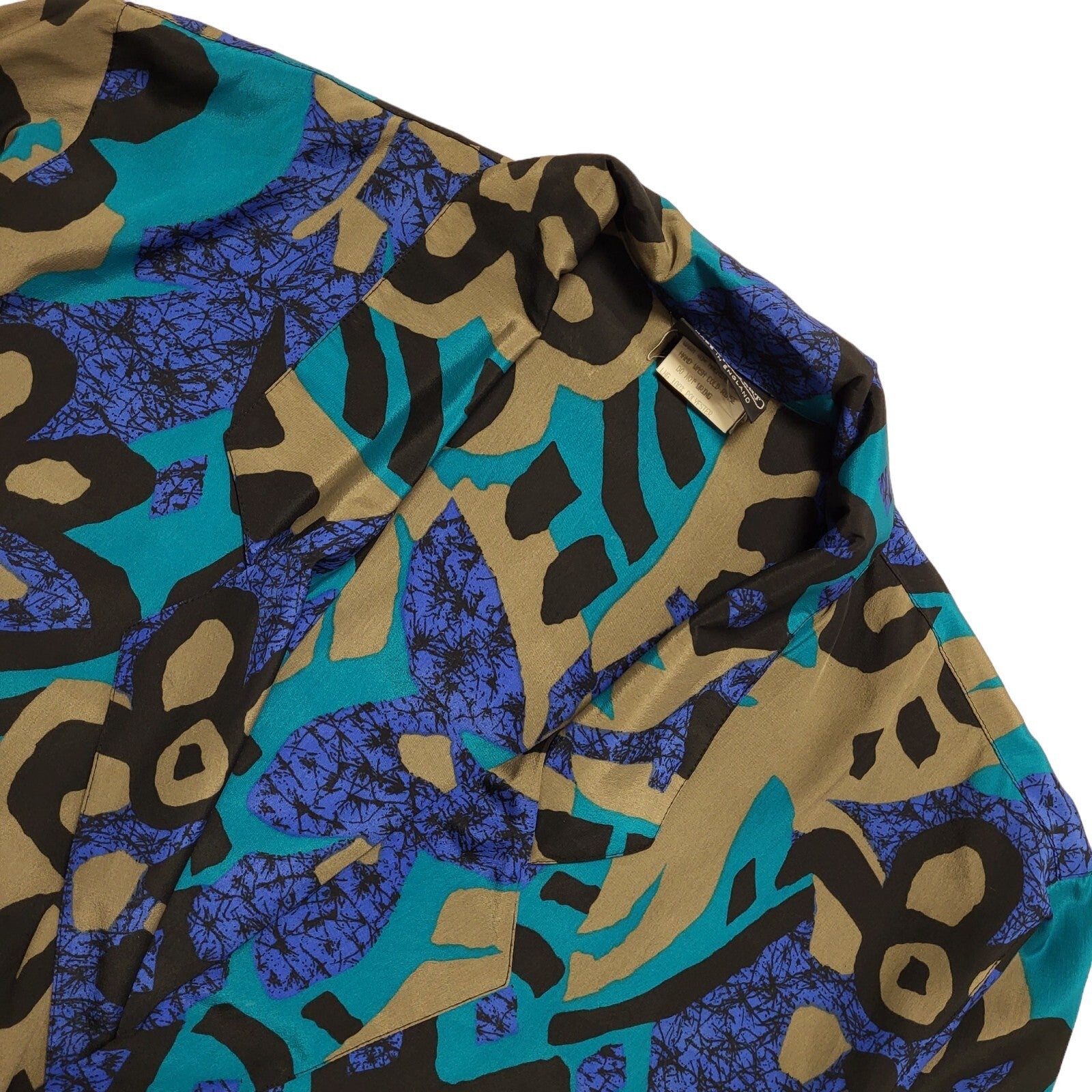 Jacques Vert Vintage 80's Blue Abstract Short Sleeve Blouse Uk Women's Size 14