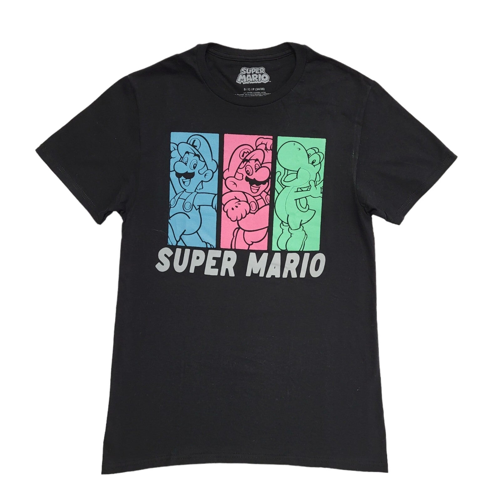 Vintage Y2K Super Mario Black Short Sleeve T-Shirt Mens Size S
