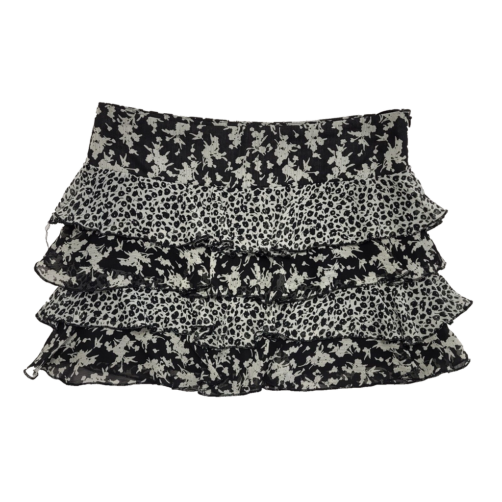 New Look Vintage 90's Black & White Floral Mini Skirt Womens UK 10-12 W30