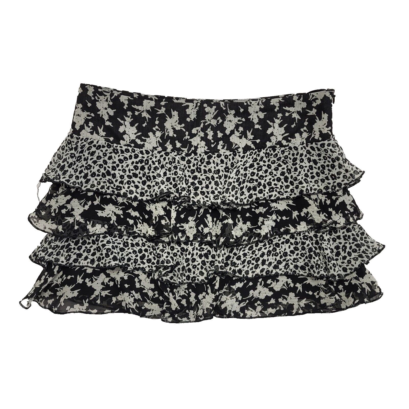 New Look Vintage 90's Black & White Floral Mini Skirt Womens UK 10-12 W30