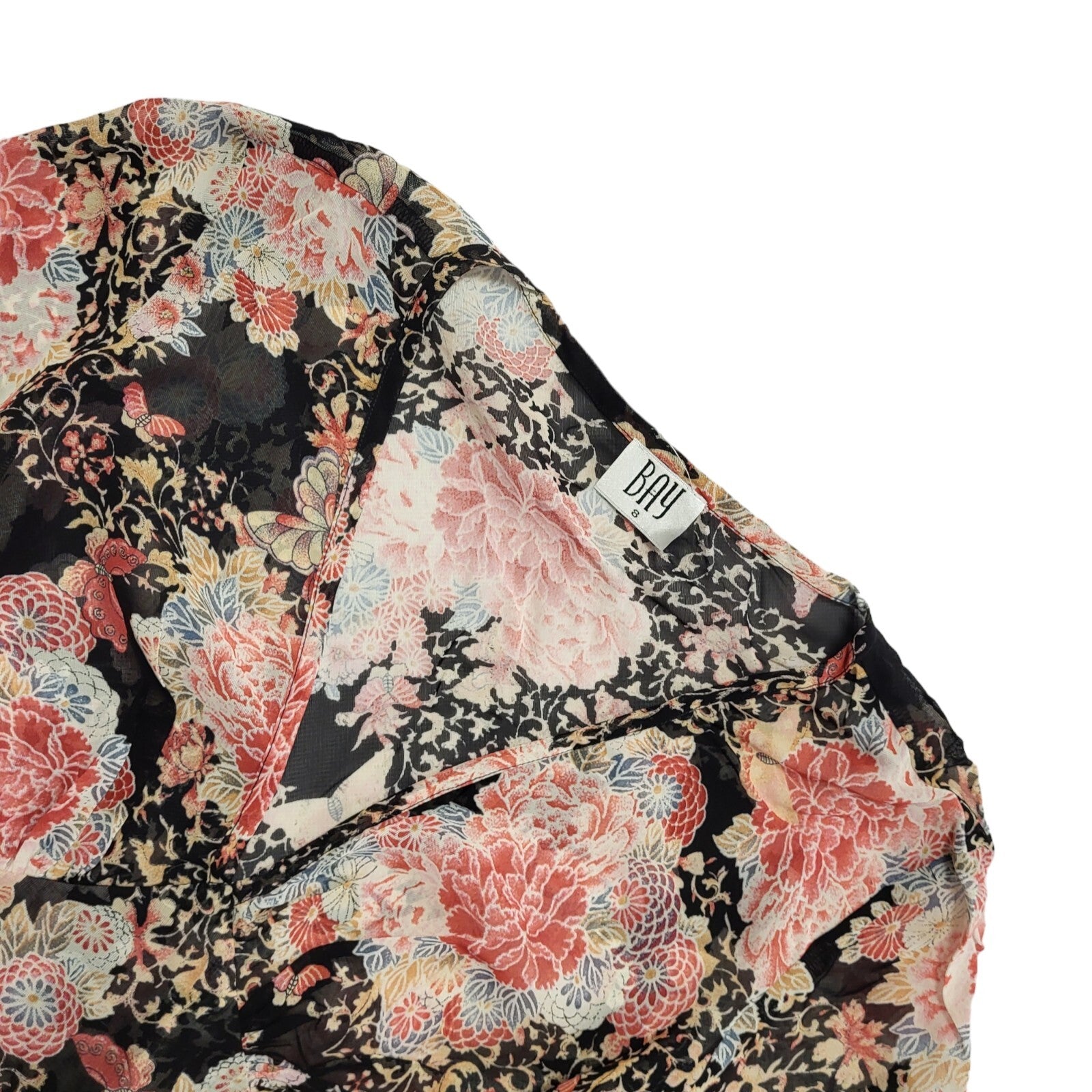 Bay Y2K Vintage Black & Pink Floral Retro Tunic Top Womens UK Size 8