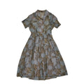 70s Vintage Green Sheer Collared Fit & Flare Dress Women's M