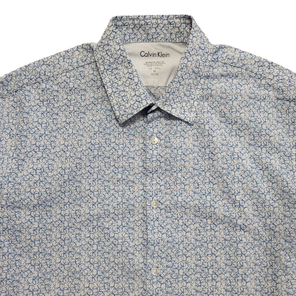 Calvin Klein 90's Vintage White & Blue Long Sleeve Shirt Mens UK Size M