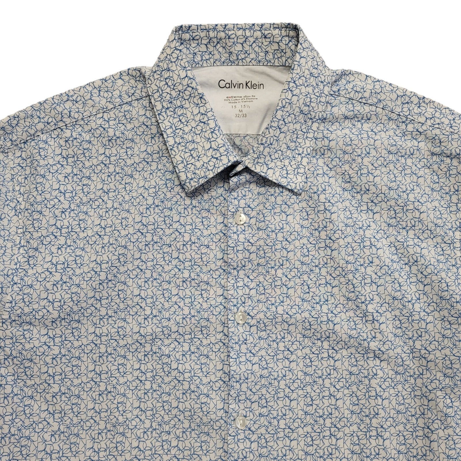 Calvin Klein 90's Vintage White & Blue Long Sleeve Shirt Mens UK Size M