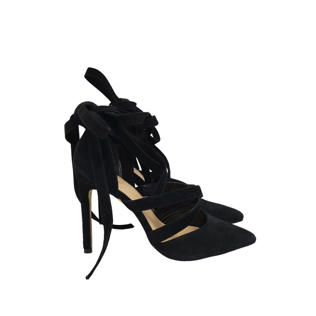 Aldo Black Faux Suede Strappy Heels Shoes Uk Women's Size 5.5