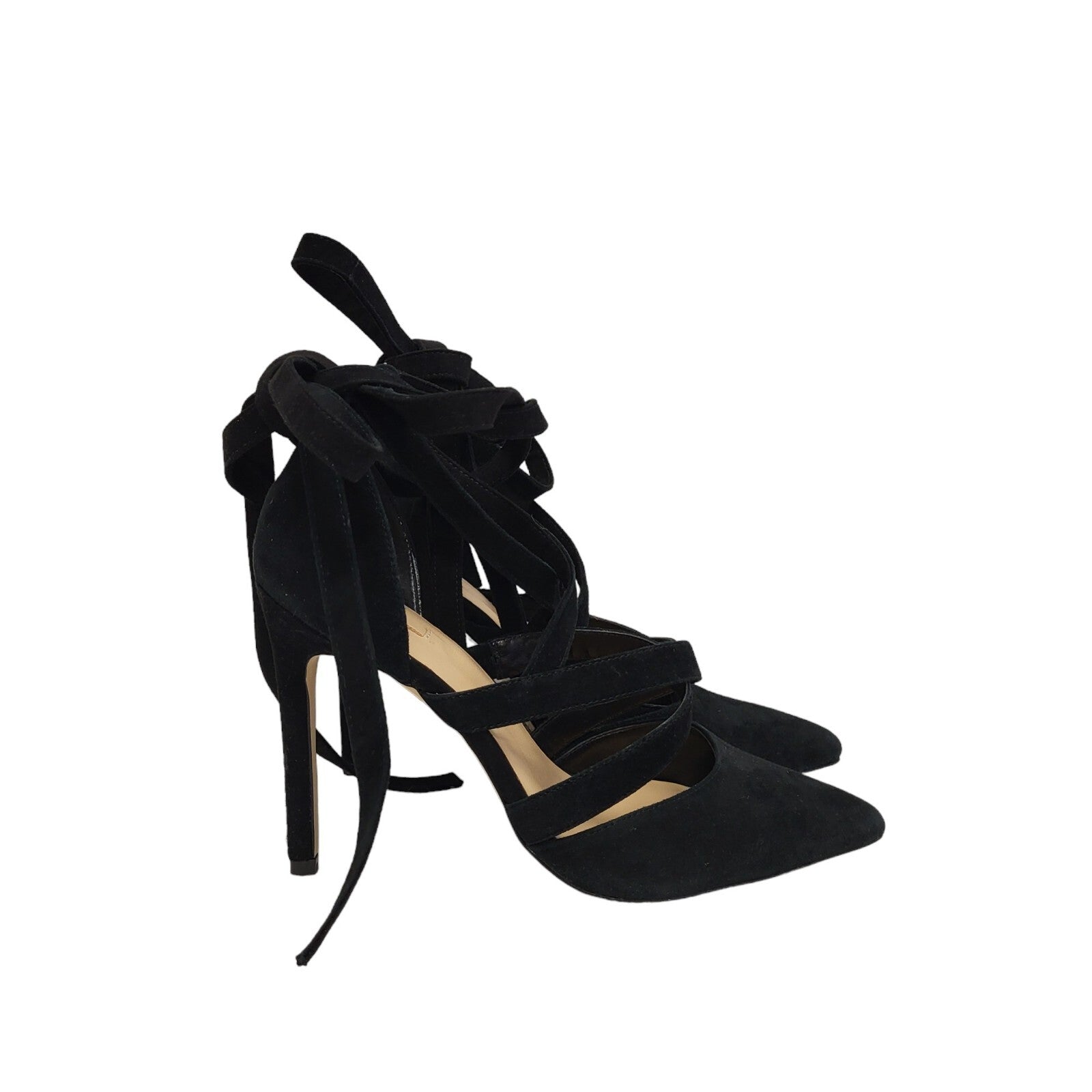 Aldo Black Faux Suede Strappy Heels Shoes Uk Women's Size 5.5
