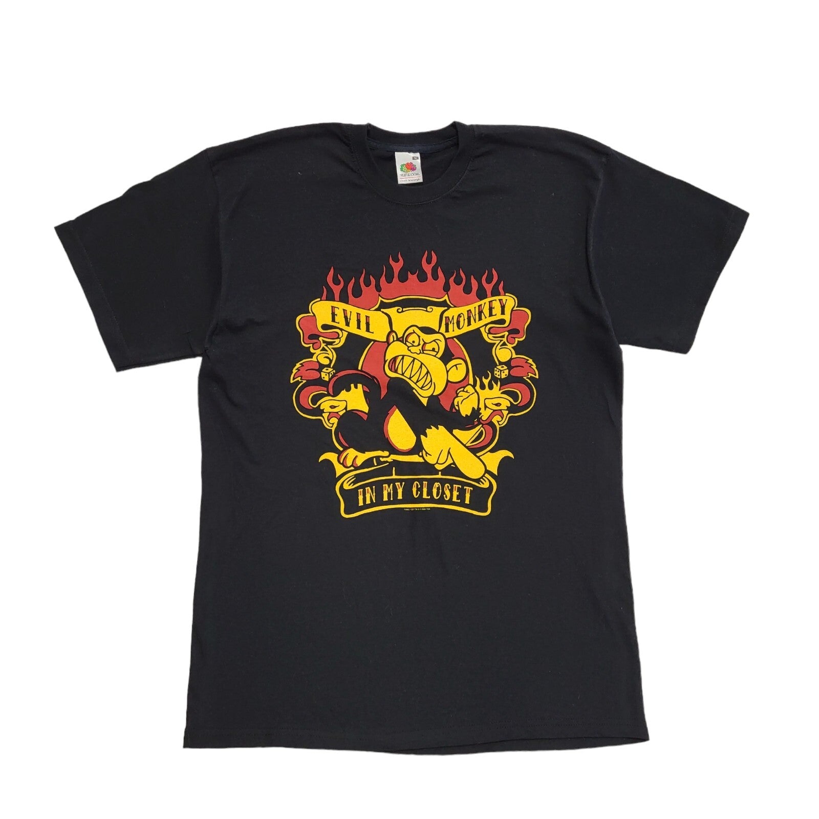 Fruits Of Loom Vintage Y2K Black Evil Monkey Short Sleeve T-Shirt Mens UK Size M