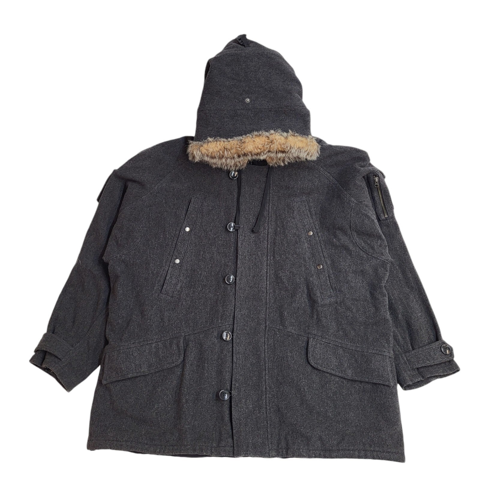 Gap Vintage 90's Dark Grey Zip & Button Hooded Jacket UK Men's Size XL