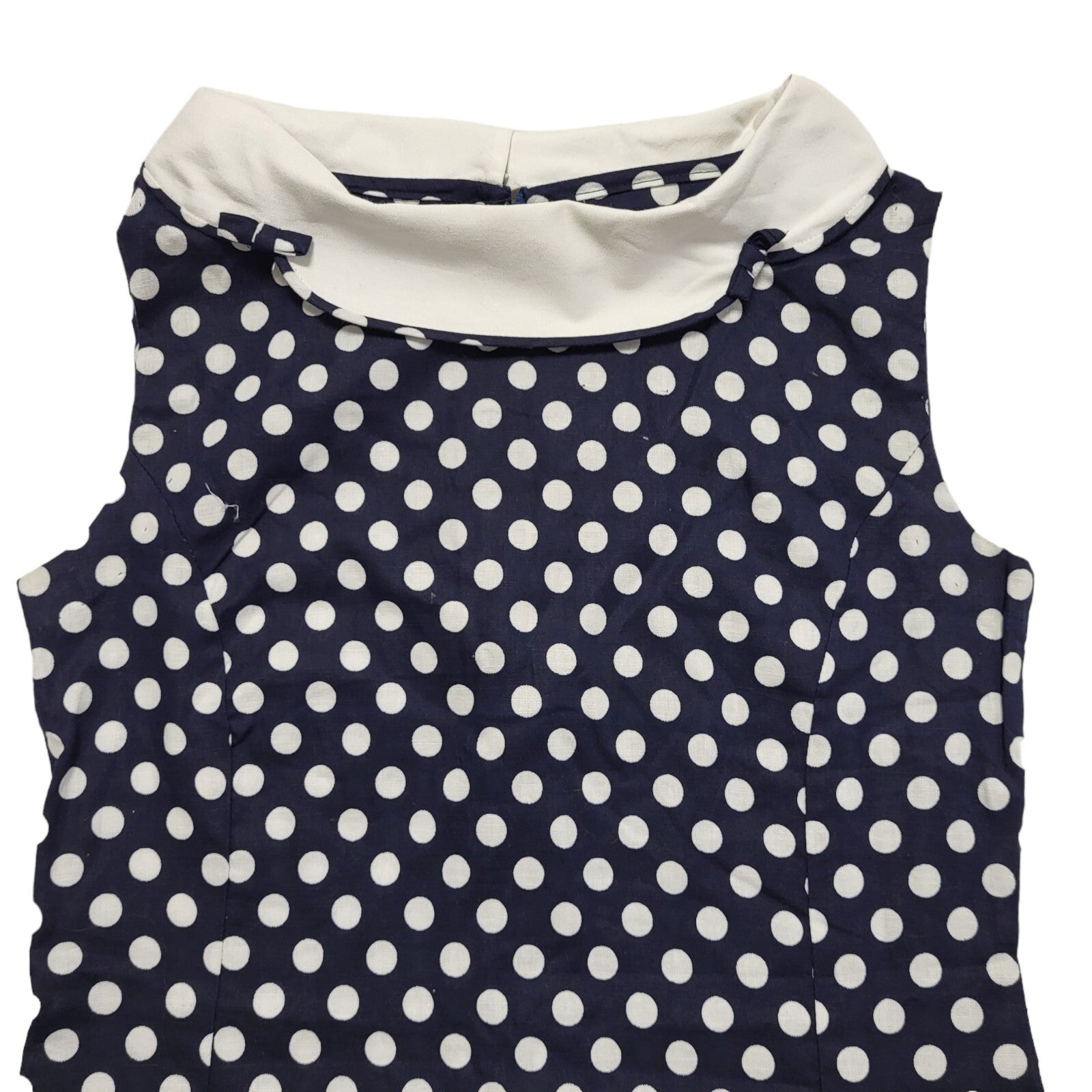 Vintage 80s Blue & White Polka Dot Sleeveless Bodycon Dress Uk Women's Size 12
