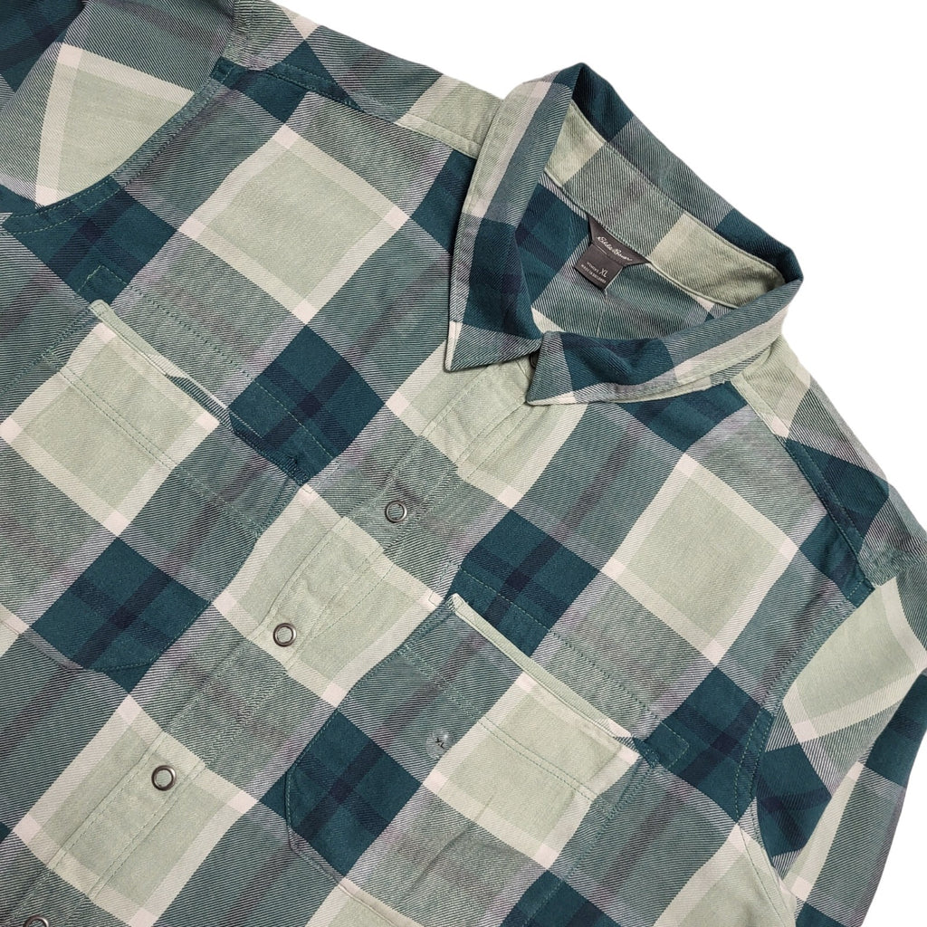 Eddie Bauer 90s Vintage Green Check Fremont Flannel Shirt Women's Size XL