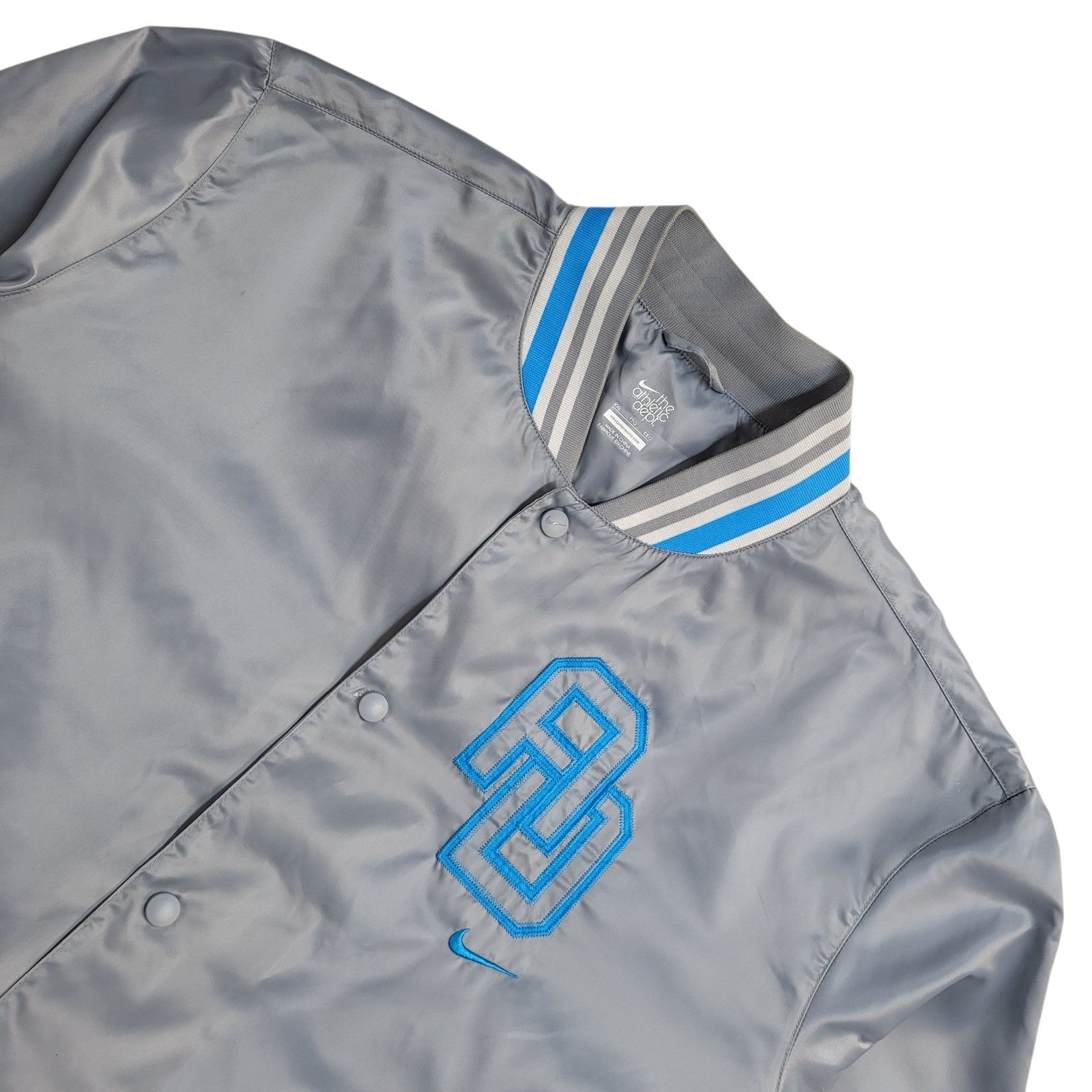 Nike Grey & Blue Snap Fasten Windbreaker Y2K Jacket UK Men's Size XXL