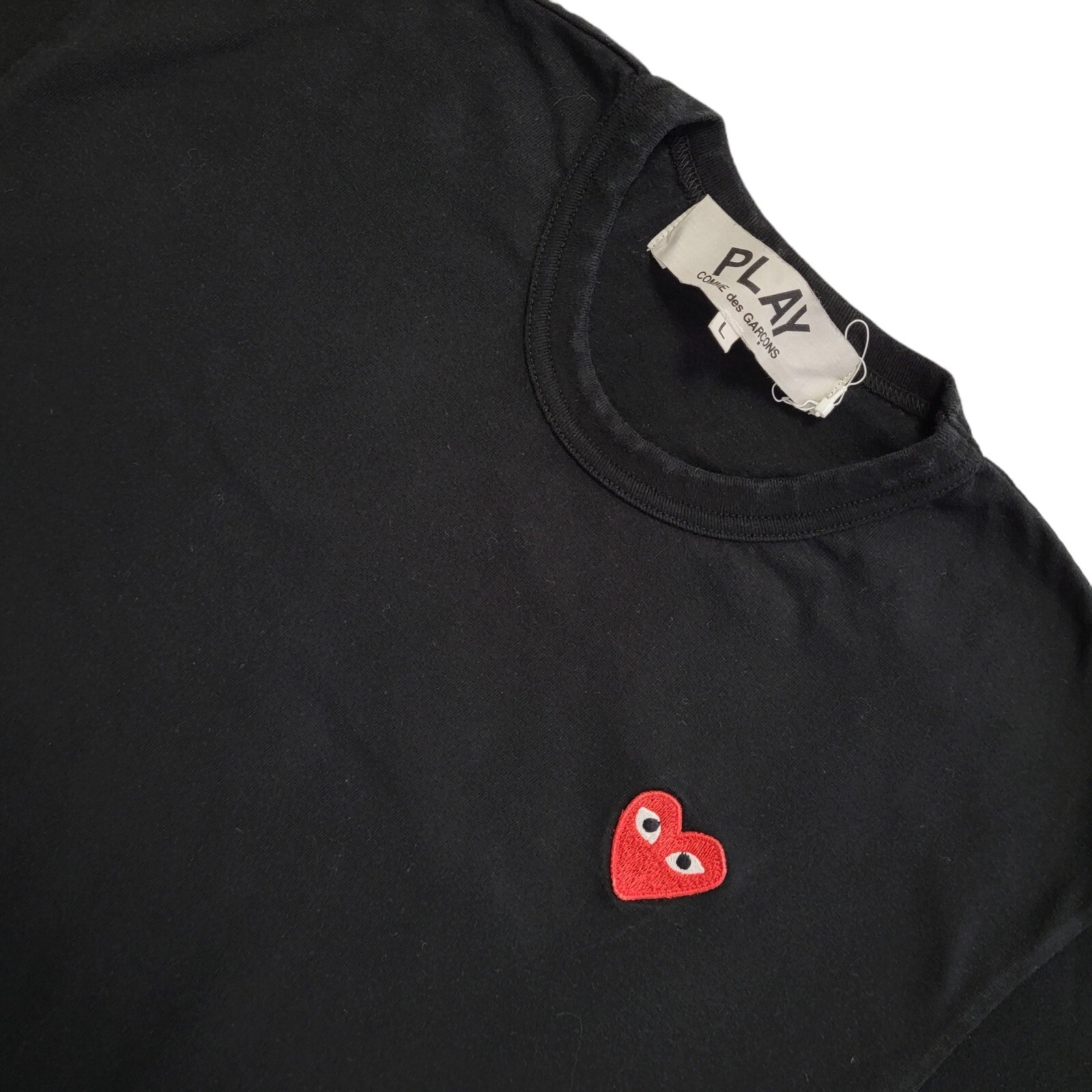 Comme DersGarcons Play Vintage Y2K Black Heart Detail T-Shirt Womens UK L