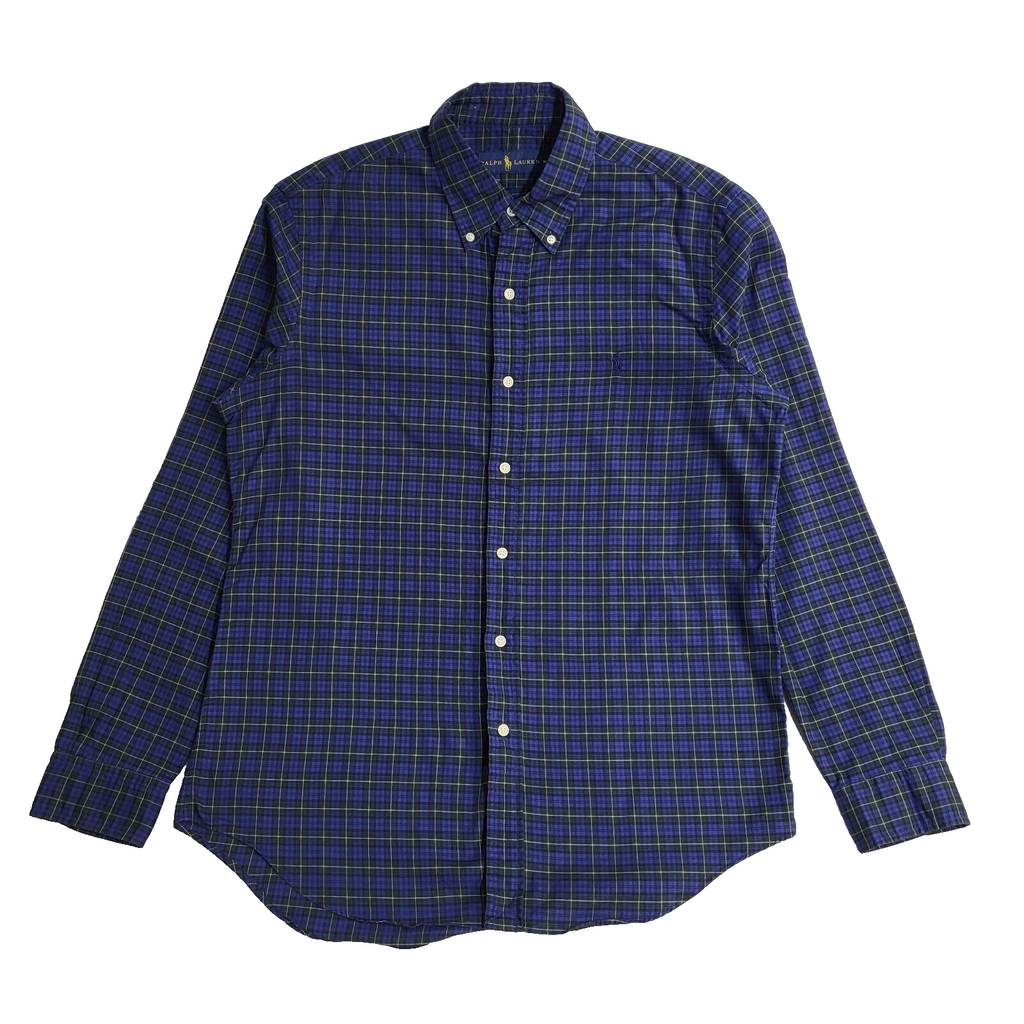 Ralph Lauren Blue Checked Vintage 90's Long Sleeve Shirt UK Men's Size M