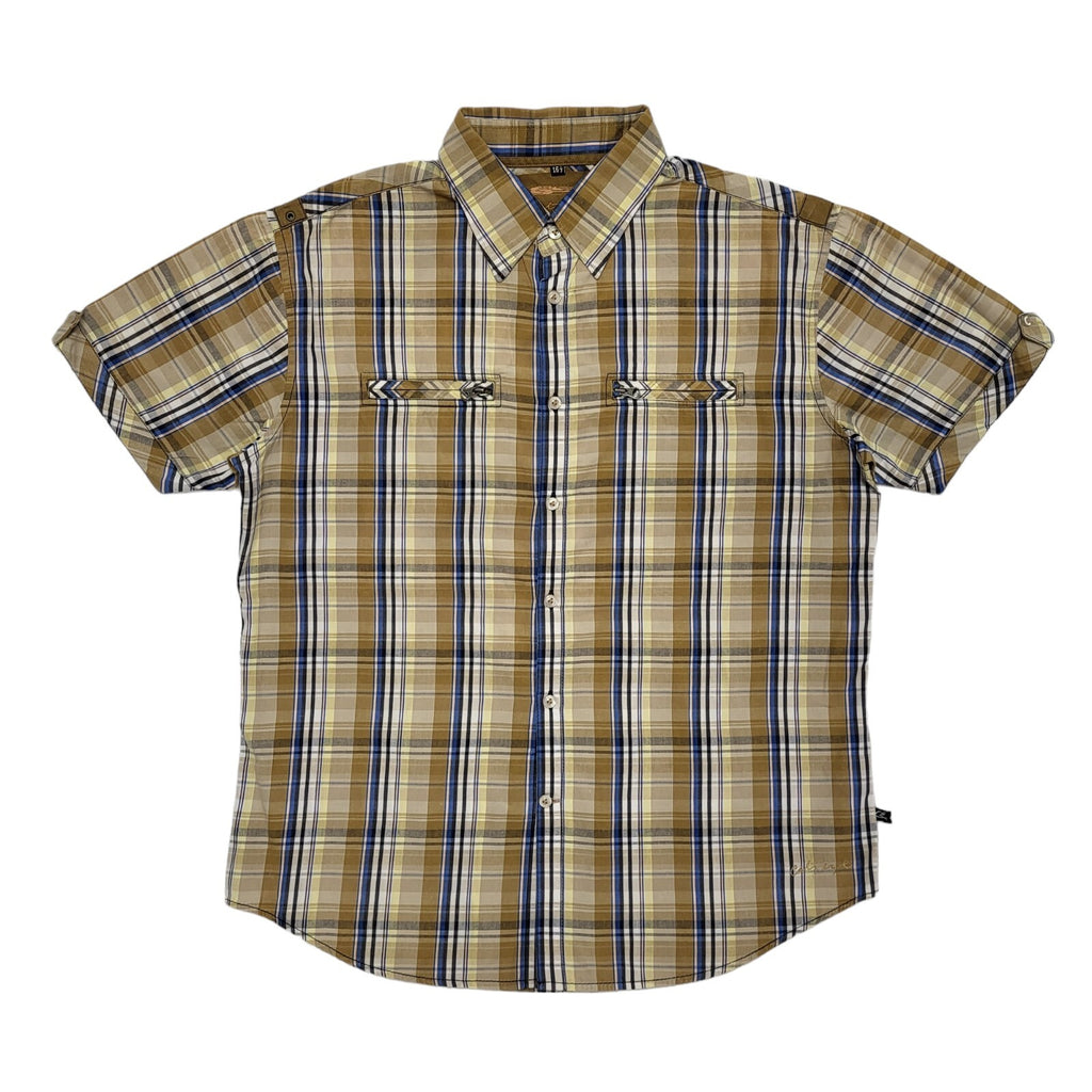 Catyeye 80's Brown & Blue Checked Short Sleeve Shirt Mens UK Size XL