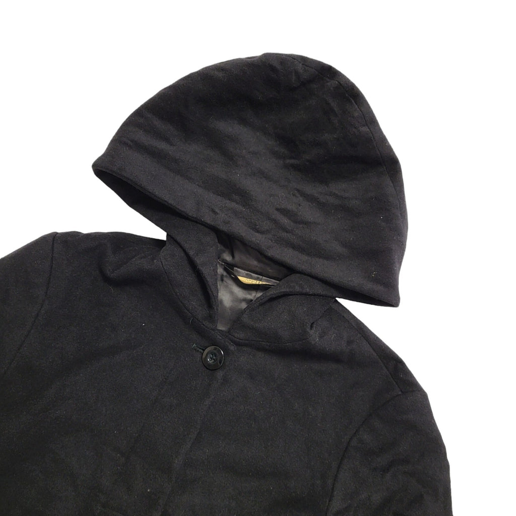 Marks & Spencer 90s Vintage Hooded Black Coat Women's Size 10