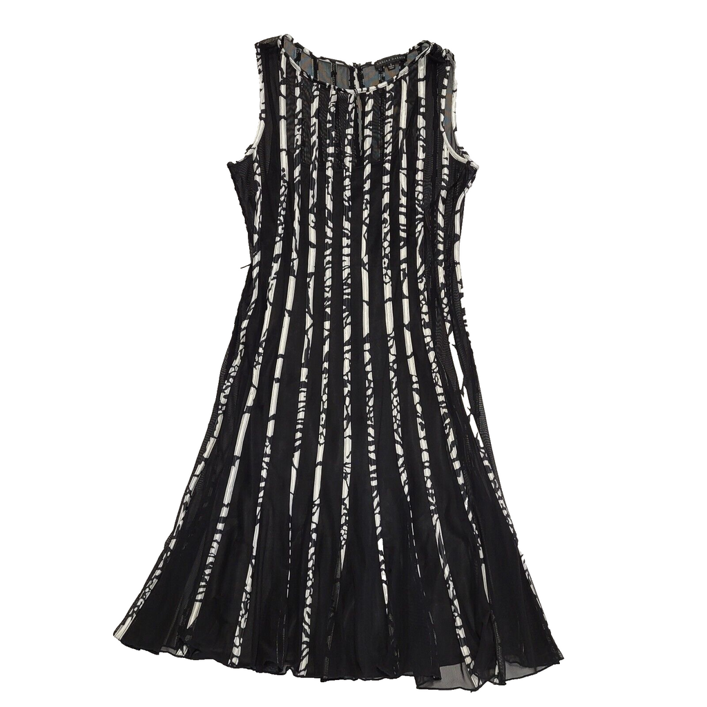 Sandra Darren Vintage 90s Black White Dress Uk Women's Size 6 W24-26