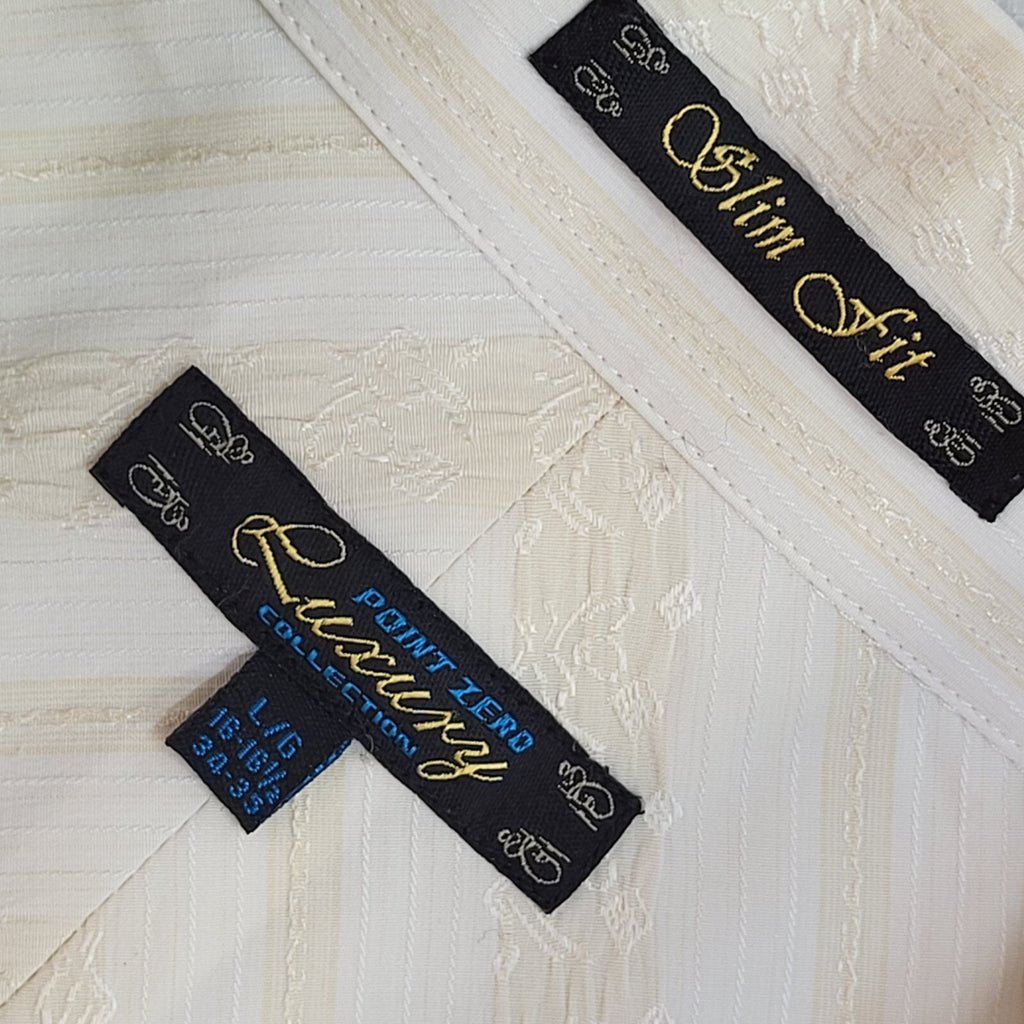 Point Zero Luxury White & Cream Striped 70s Long Sleeve Shirt UK Men's Size L