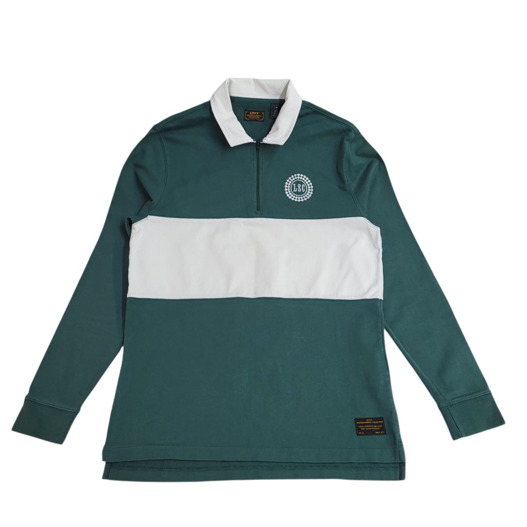 Levi's Green & White Cotton Long Sleeve Polo Shirt Uk Men's Size M
