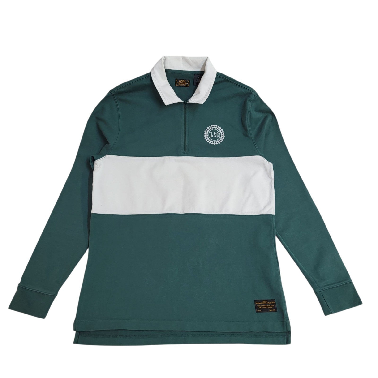 Levi's Green & White Cotton Long Sleeve Polo Shirt Uk Men's Size M