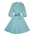 70s Vintage Turquoise Wrap Belted Long Sleeve A-Line Daywear Dress Women's 8