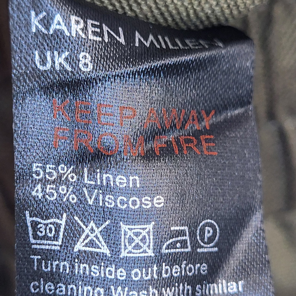 Karen Millen Y2K Green Wide Leg Linen Trousers Women's Size 8 W26 L30