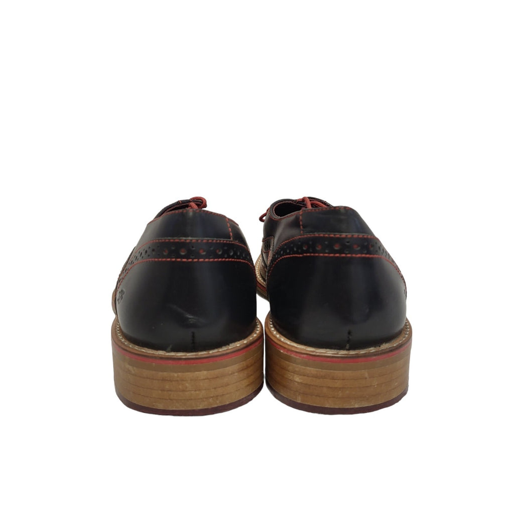 London Brogues Black Red Lace-up Leather Oxford Shoes Men's UK 8 EU 42