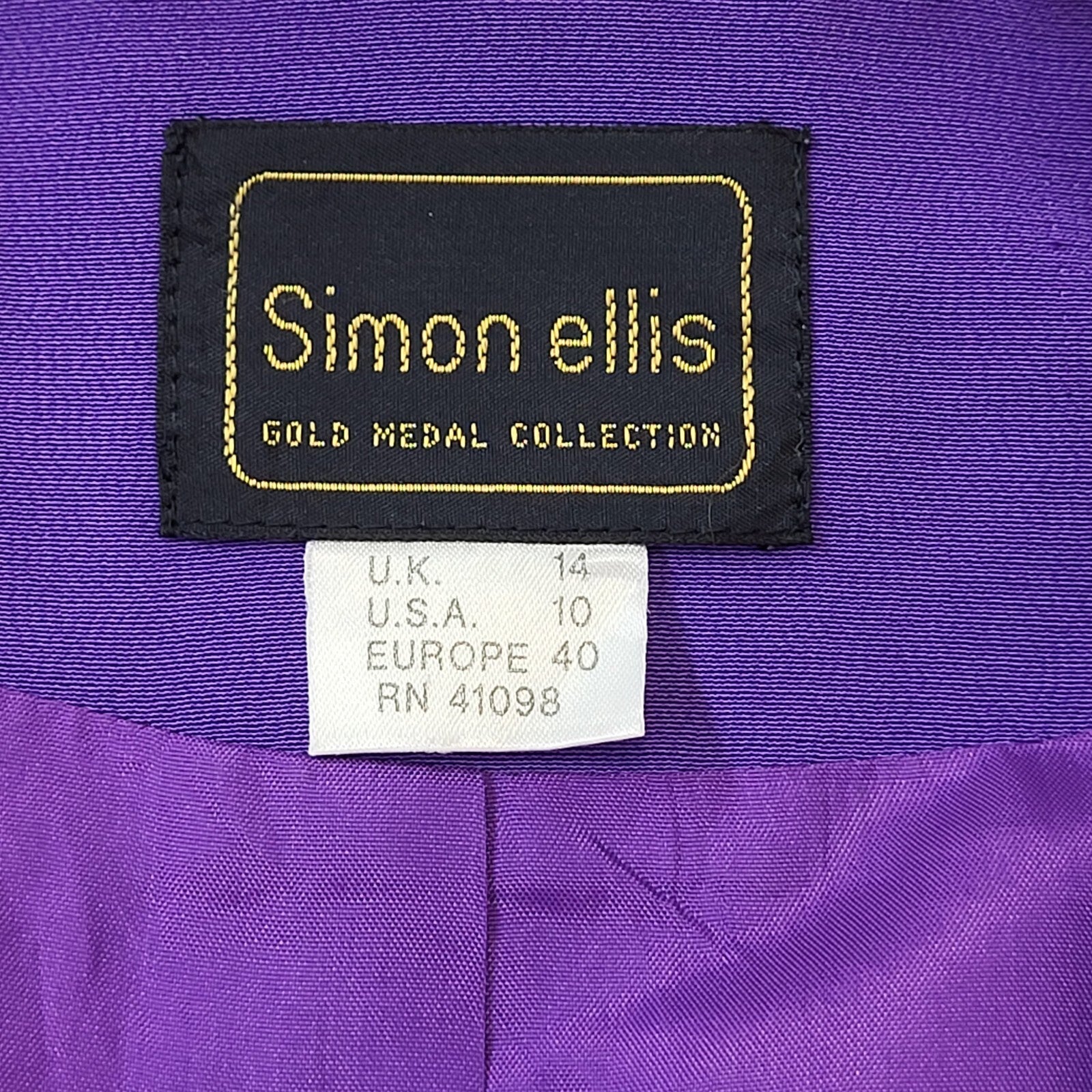 Simon Ellis 80s Vintage Purple Floral Button-Up Jacket Women's Size 14