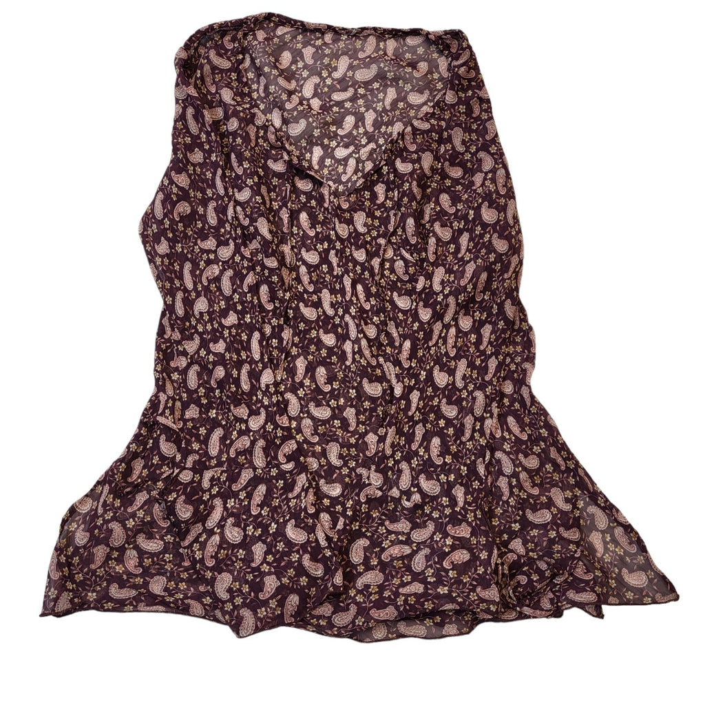 90s Vintage Maroon Paisley Sheer Tie Neck Long Sleeve Blouse Womens UK 12