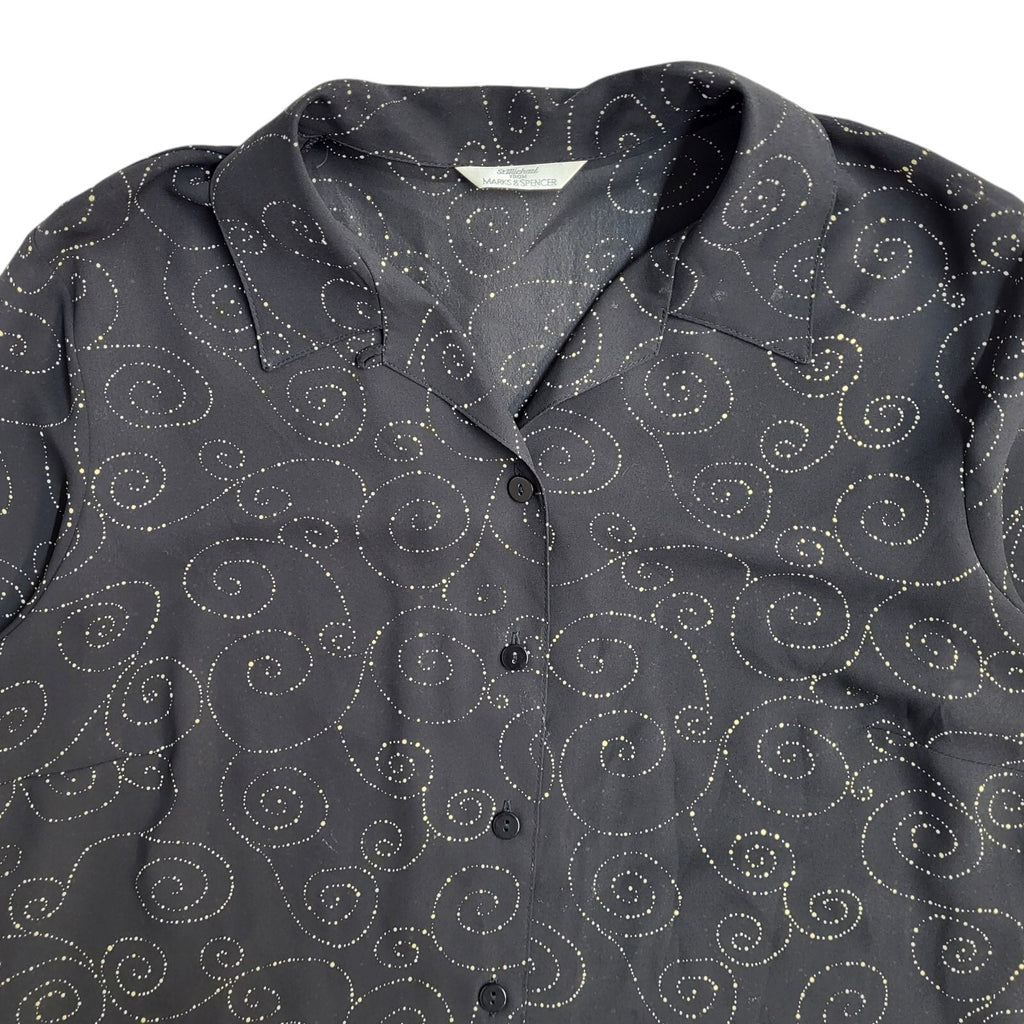 Marks and Spencer Black & Gold 90's Long Sleeve Swirl Shirt Women's UK Size 16