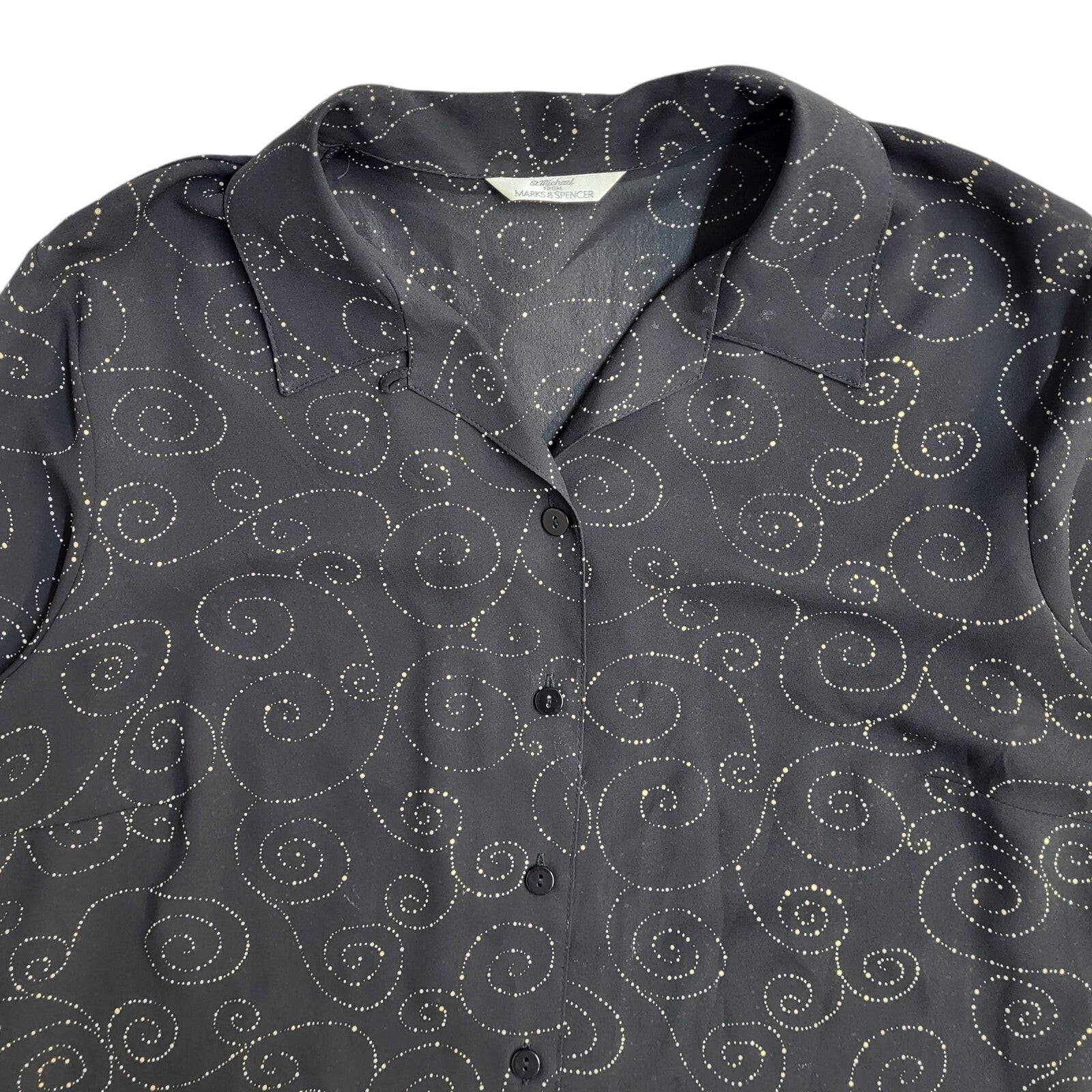 Marks and Spencer Black & Gold 90's Long Sleeve Swirl Shirt Women's UK Size 16