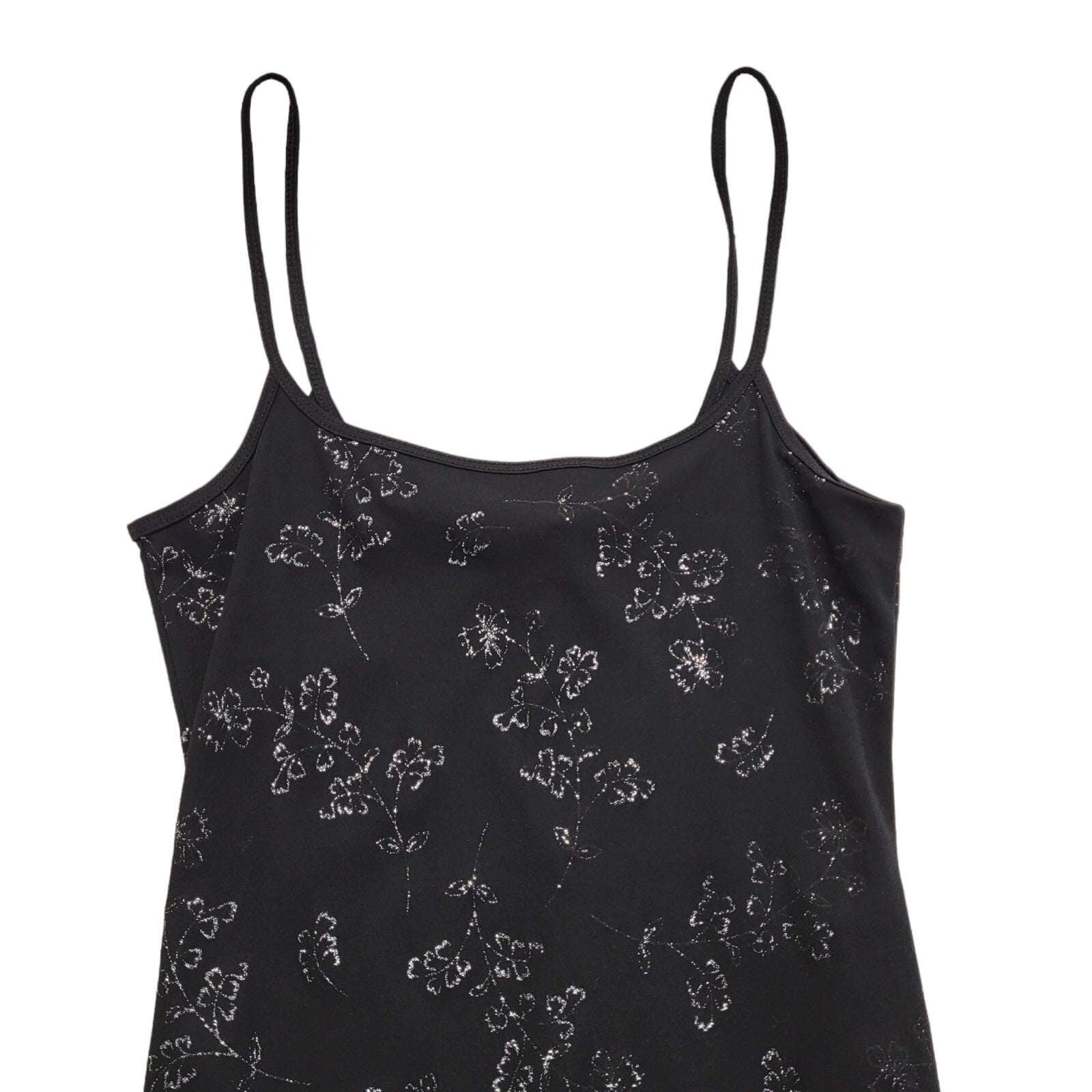 90s Vintage Black Glitter Floral Strap Bodycon Dress Women's Size 12