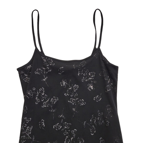 90s Vintage Black Glitter Floral Strap Bodycon Dress Women's Size 12
