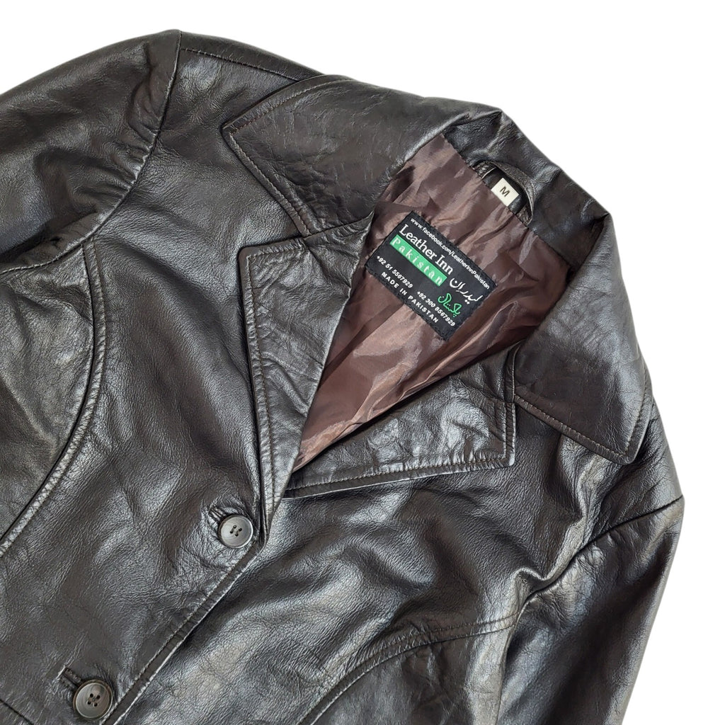 Leather Inn Vintage Y2K  Button Brown Leather Coat UK Women's Size Medium