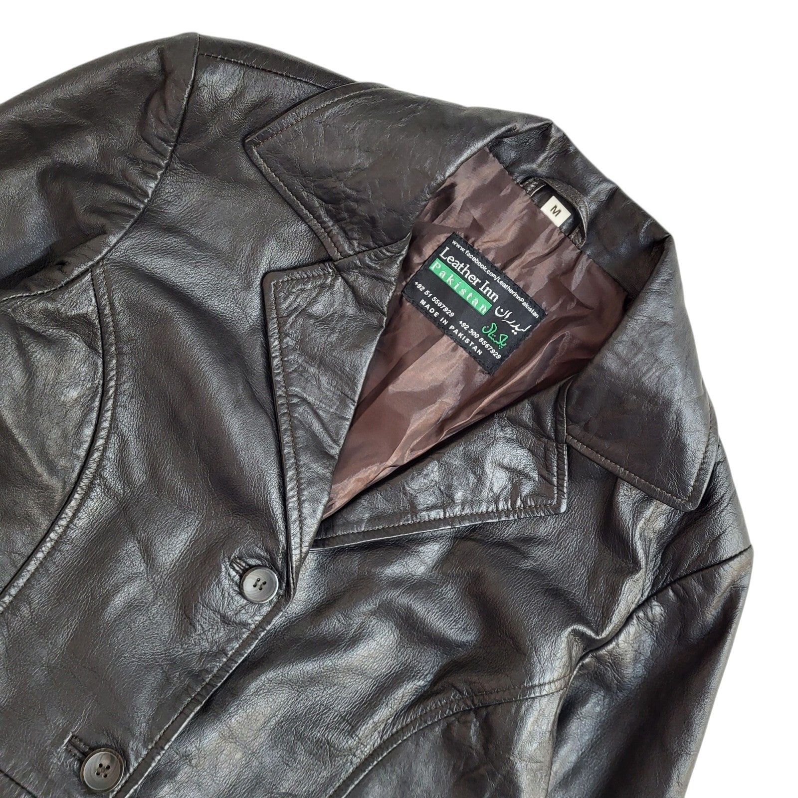 Leather Inn Vintage Y2K  Button Brown Leather Coat UK Women's Size Medium