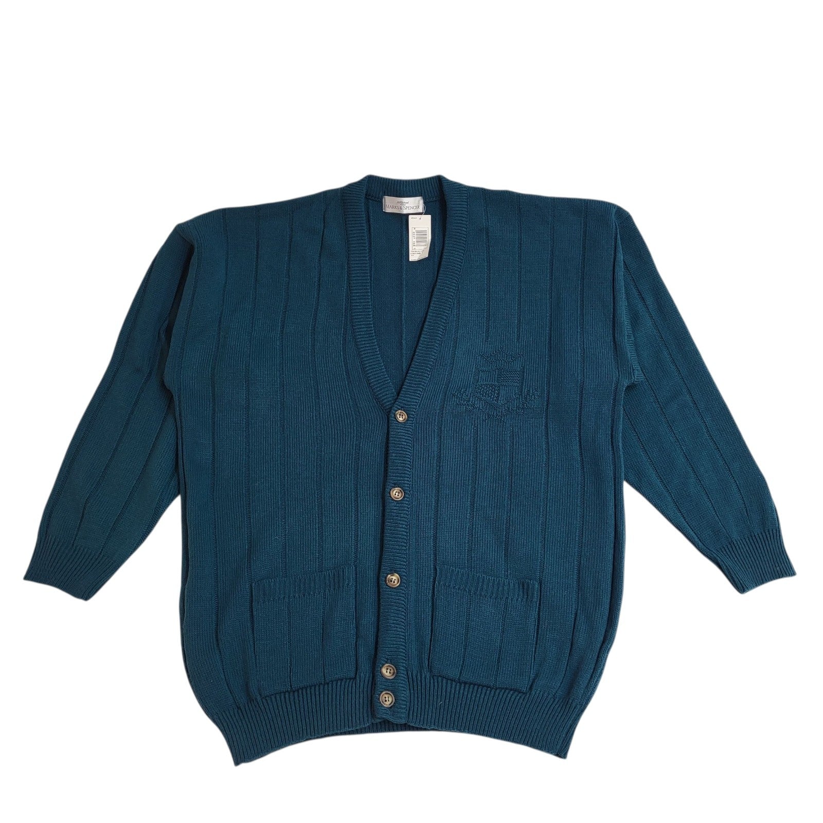 Marks & Spencer Knitted Cardigan Vintage 90s Green Button UK Men's Size L