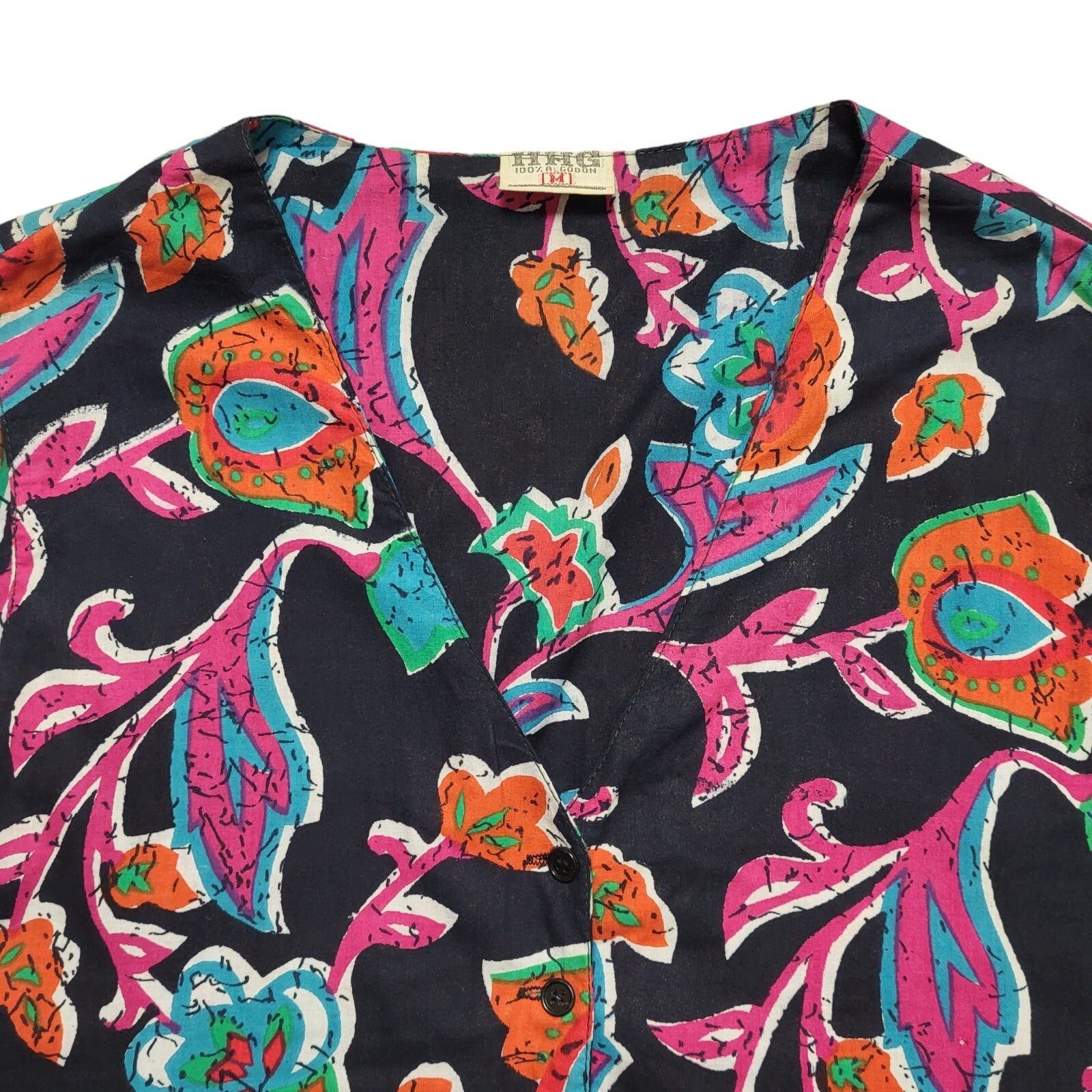 HHG Vintage 80's Pink, Red & Blue Floral Button Up Waistcoat Women's UK Size M